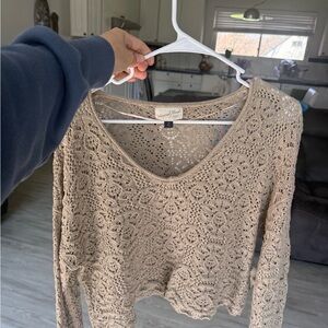 Universal Thread Crochet Openwork Knit Top - Taupe